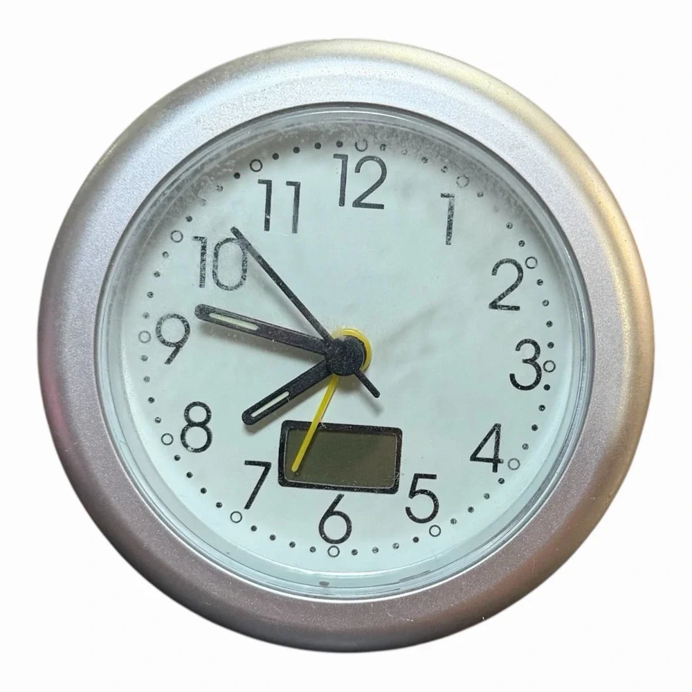 Vintage Silver Desk Clock with Digital Display Battwry Powered UNTESTED